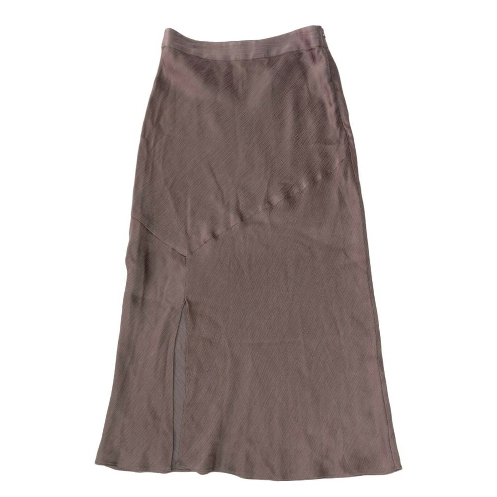 HUTCH Anthropologie Size 4 Gray Bias Textured Satin Straight Midi Skirt w/ Slit